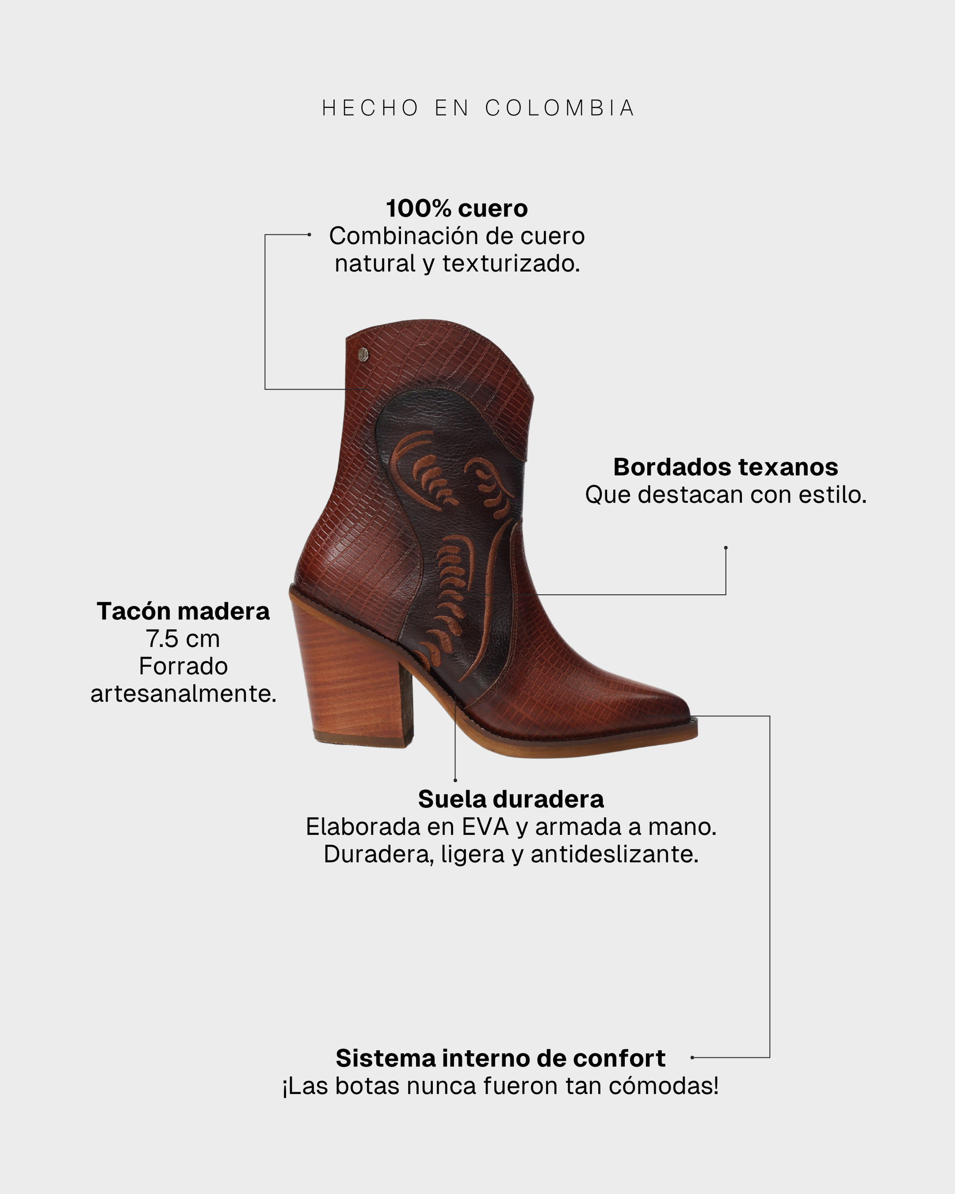 Botines Texanos en Cuero Villanueva Coñac