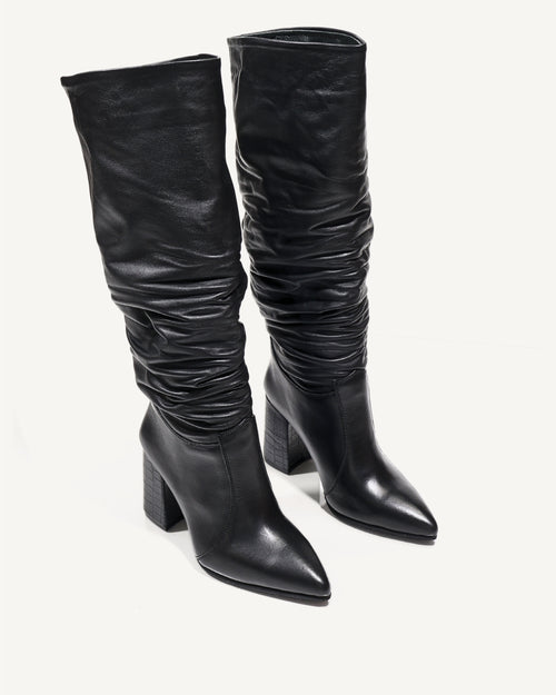 Botas Cosacas Caña Alta en Cuero Oriana Negro - Antonina