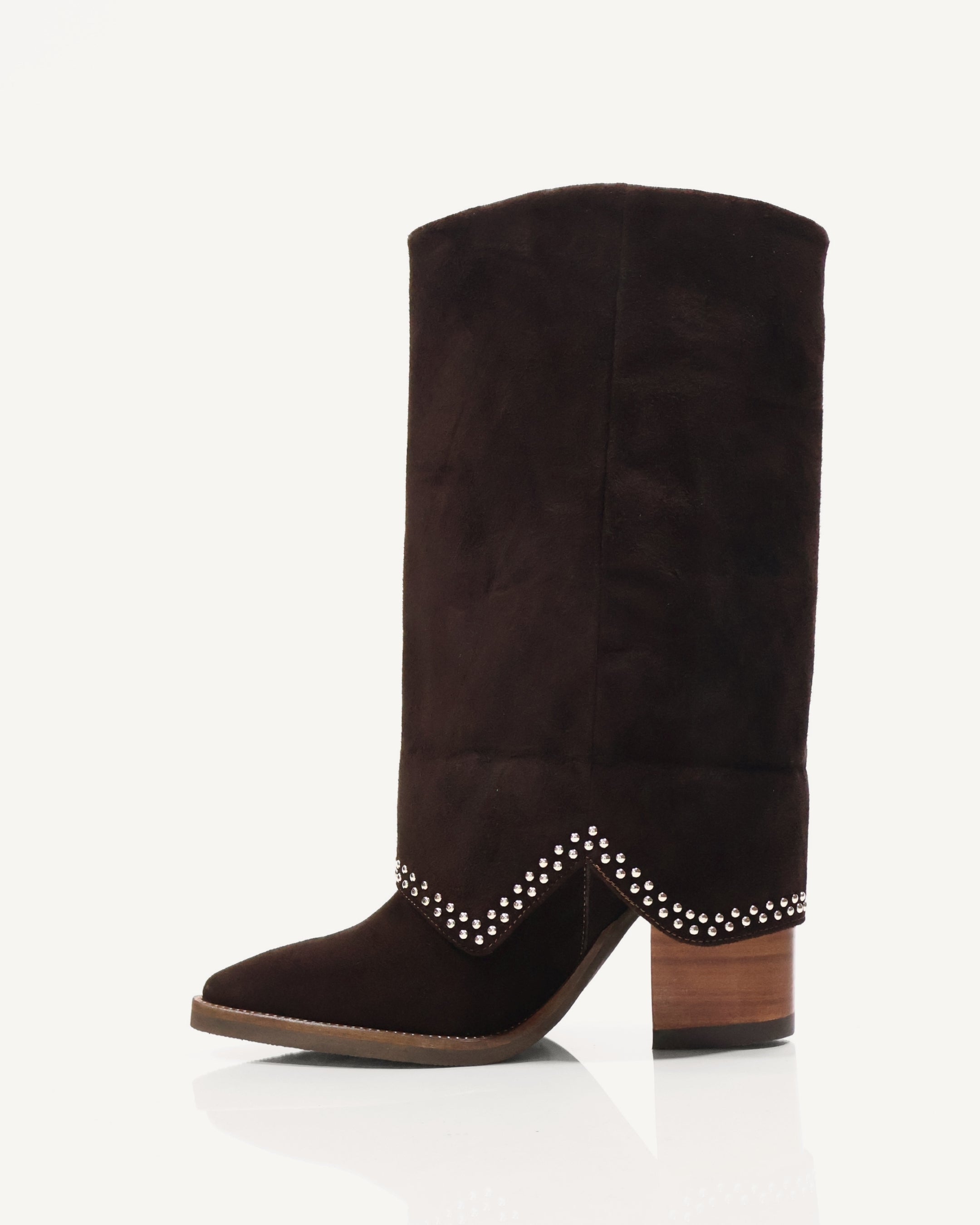 Botas Caña Media en Doble Capa de Cuero Ante Paris Chocolate - Antonina