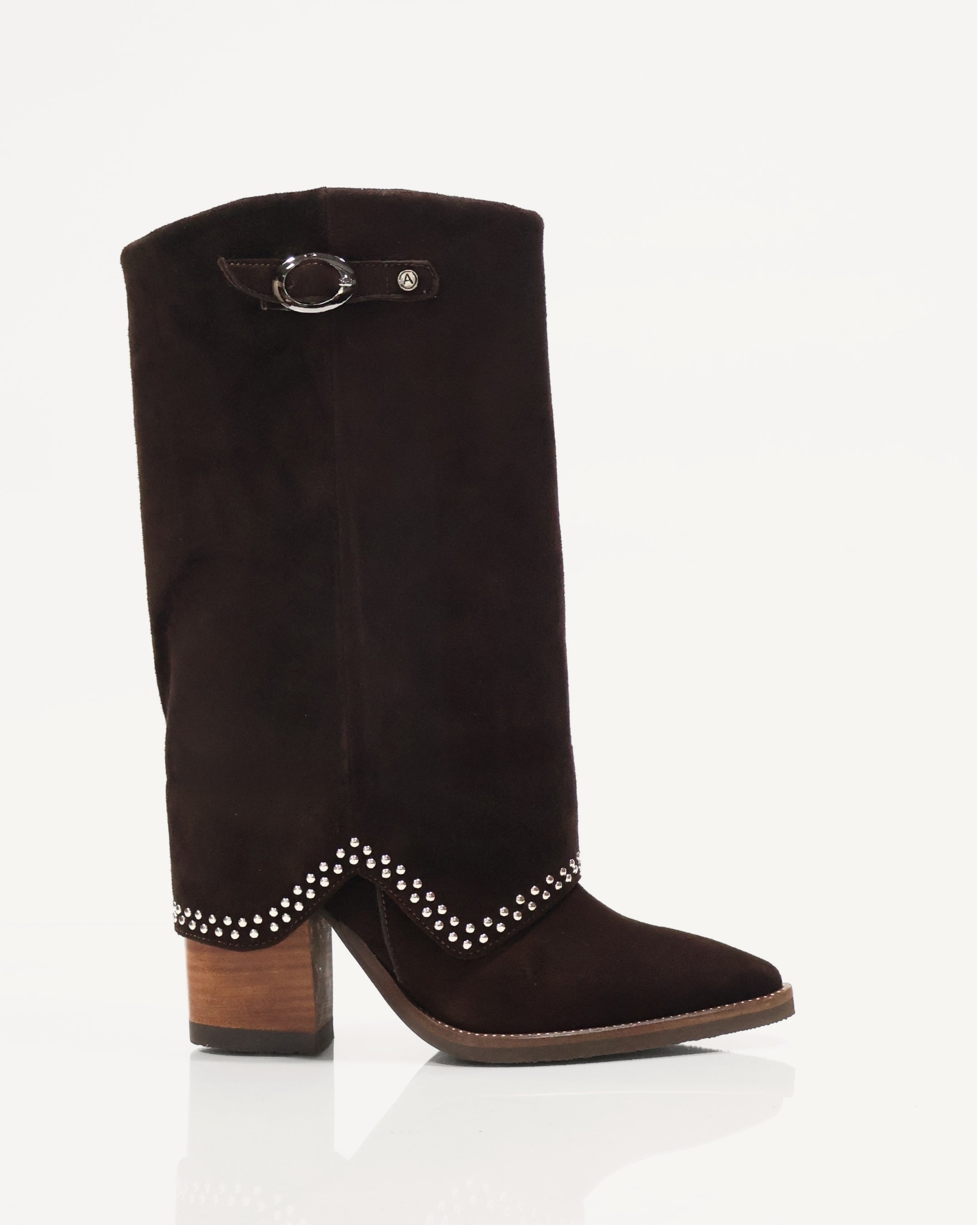 Botas Caña Media en Doble Capa de Cuero Ante Paris Chocolate - Antonina