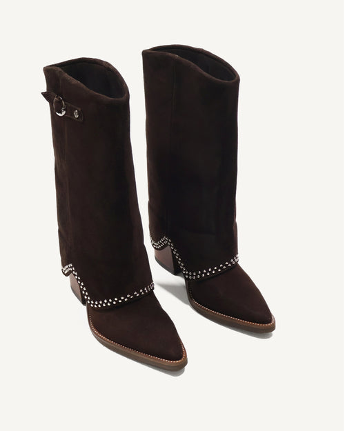 Botas Caña Media en Doble Capa de Cuero Ante Paris Chocolate - Antonina