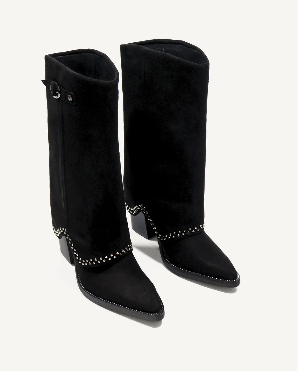 Botas Caña Media en Doble Capa de Cuero Ante Paris Negro - Antonina