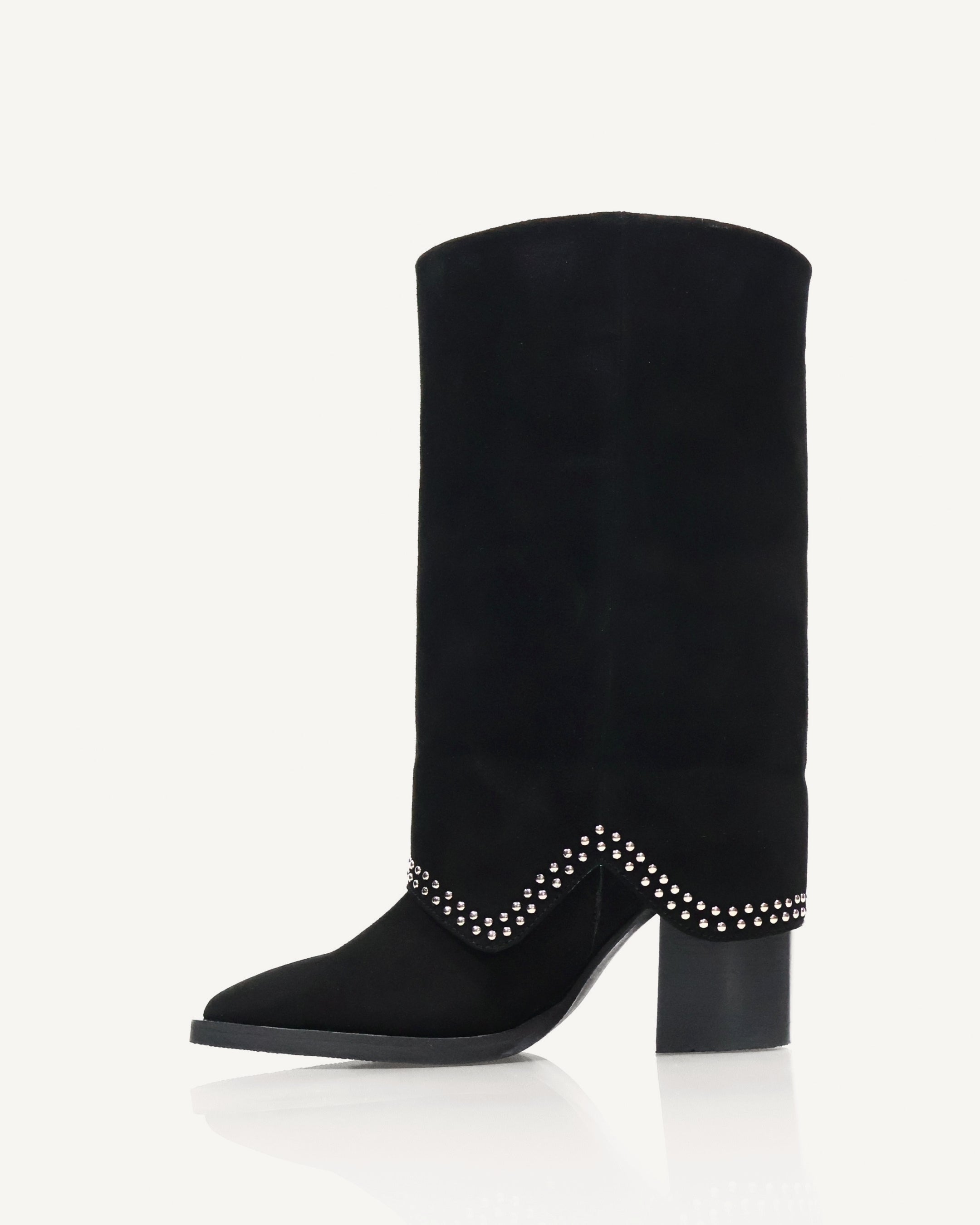 Botas Caña Media en Doble Capa de Cuero Ante Paris Negro - Antonina