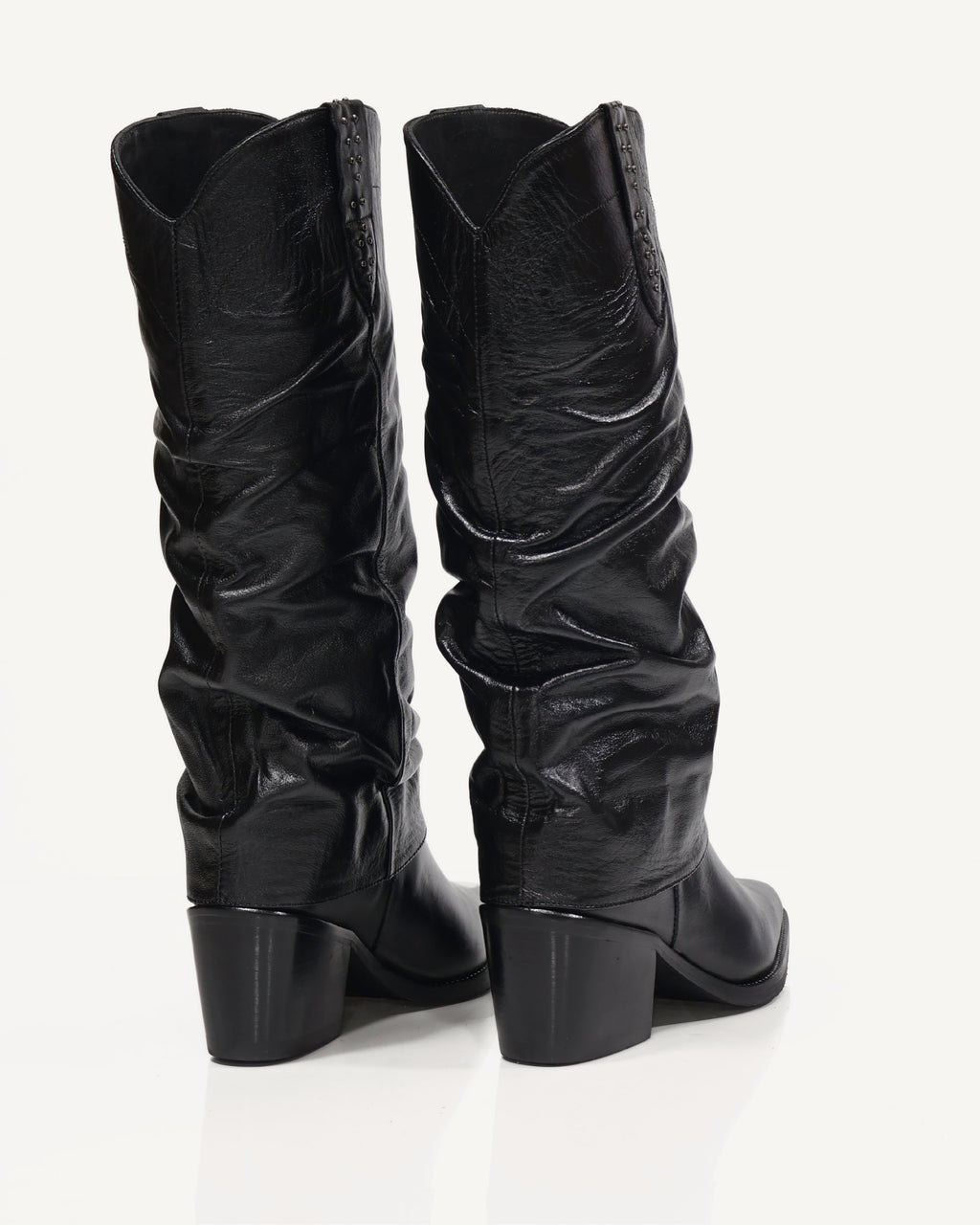 Botas Slouchy en Doble Capa de Cuero San Antonio Negro - Antonina