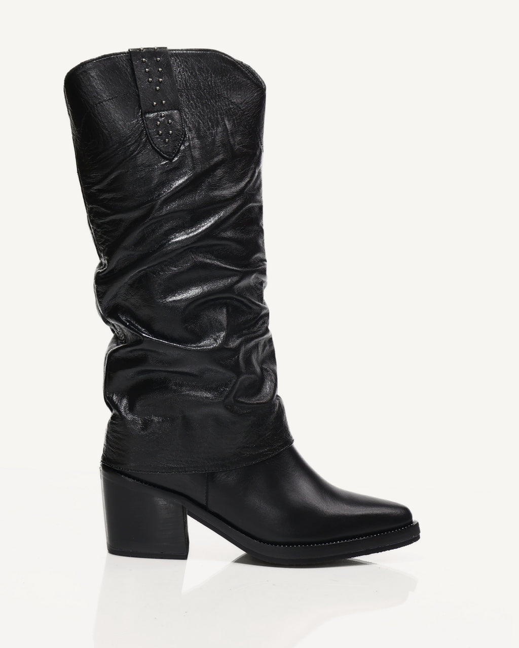 Botas Slouchy en Doble Capa de Cuero San Antonio Negro - Antonina