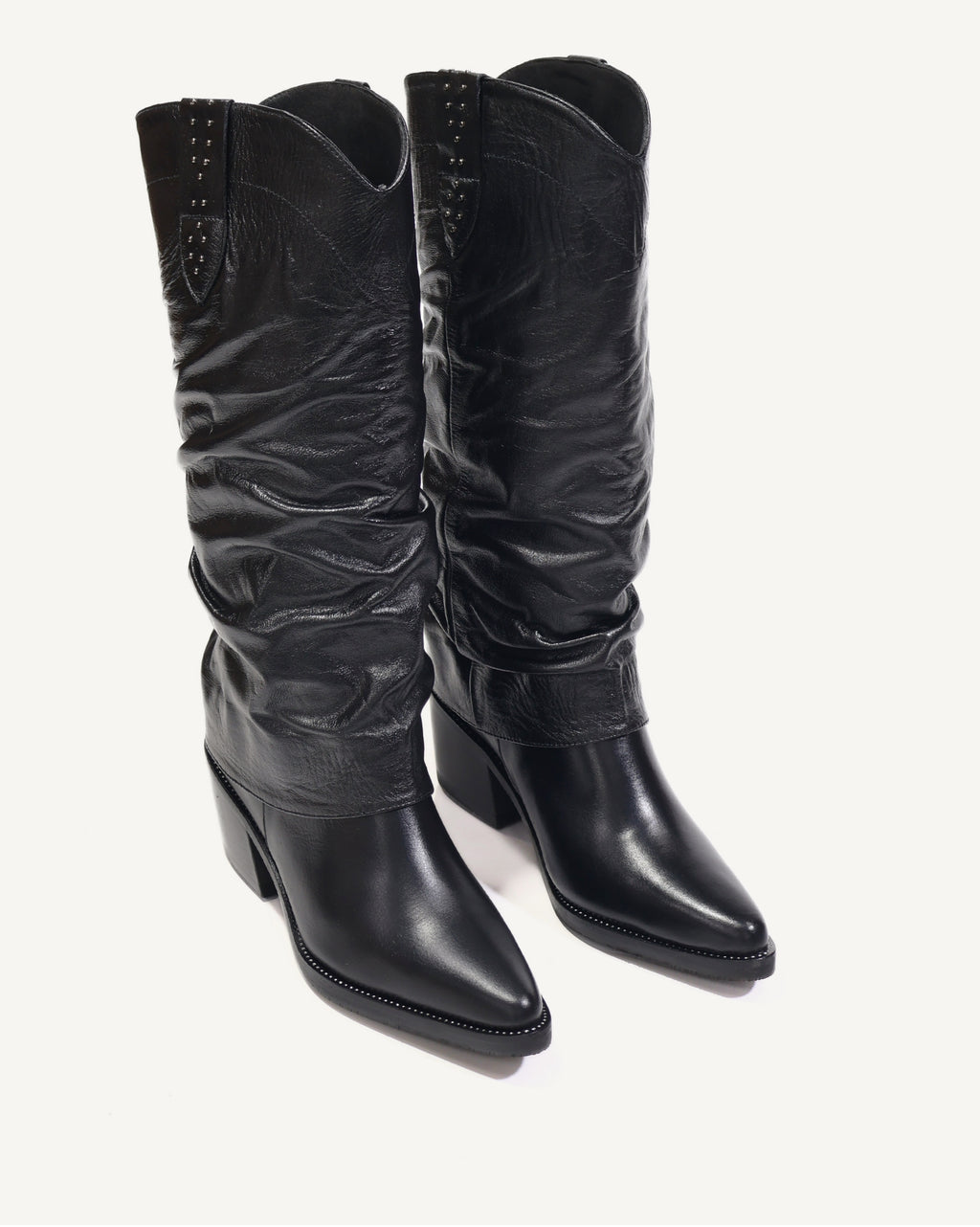 Botas Slouchy en Doble Capa de Cuero San Antonio Negro - Antonina