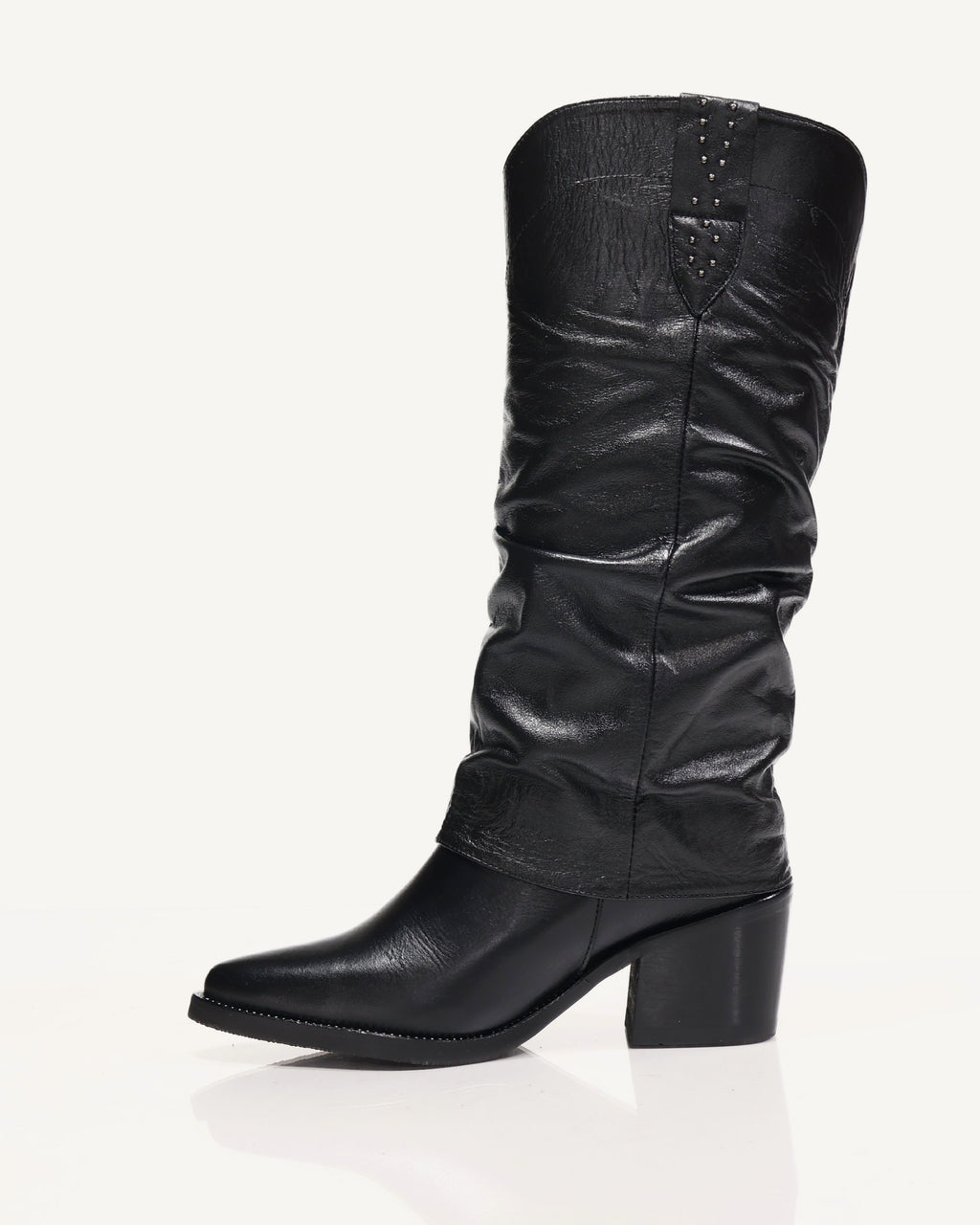 Botas Slouchy en Doble Capa de Cuero San Antonio Negro - Antonina
