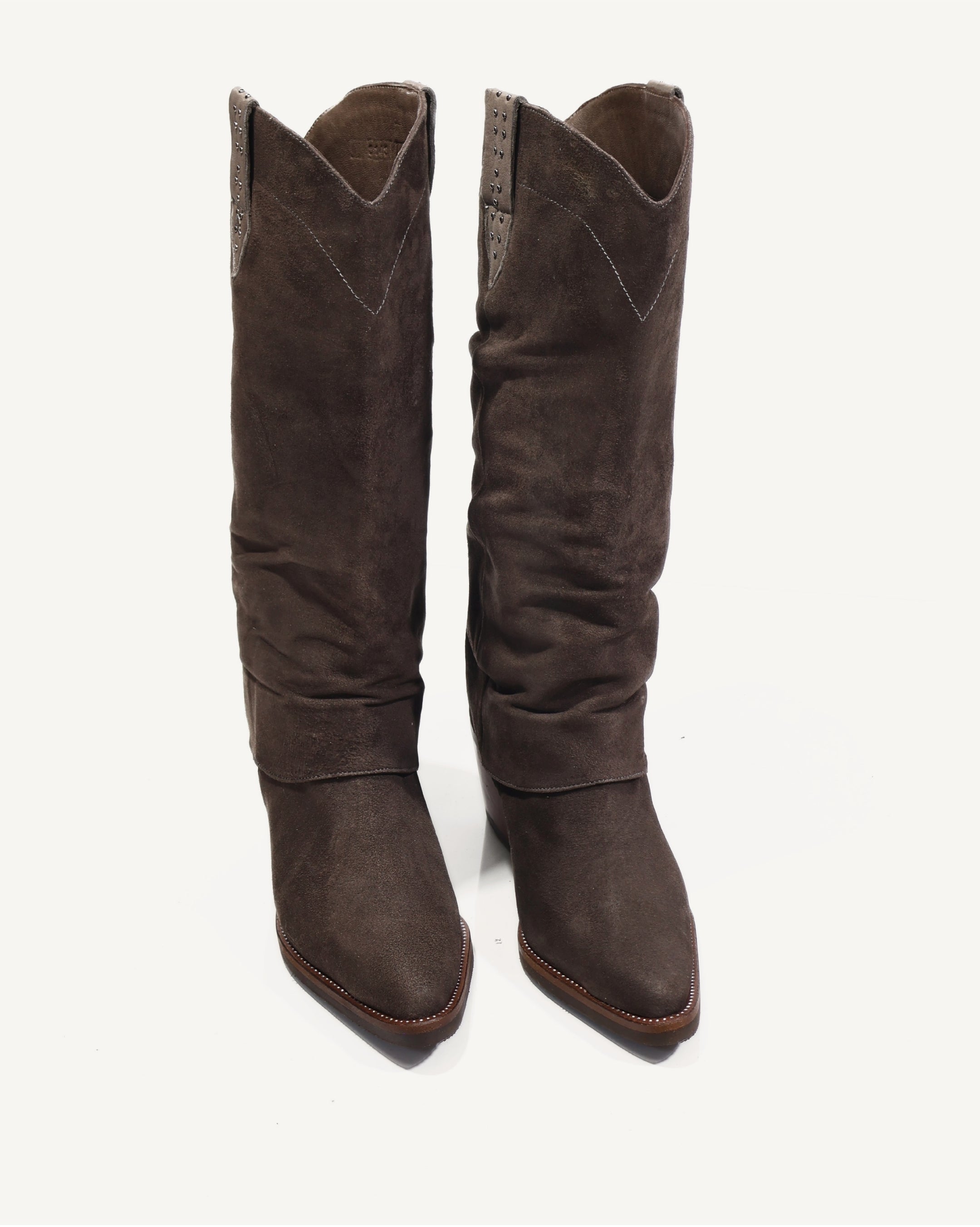Botas Slouchy en Doble Capa de Cuero Ante San Antonio Taupé - Antonina
