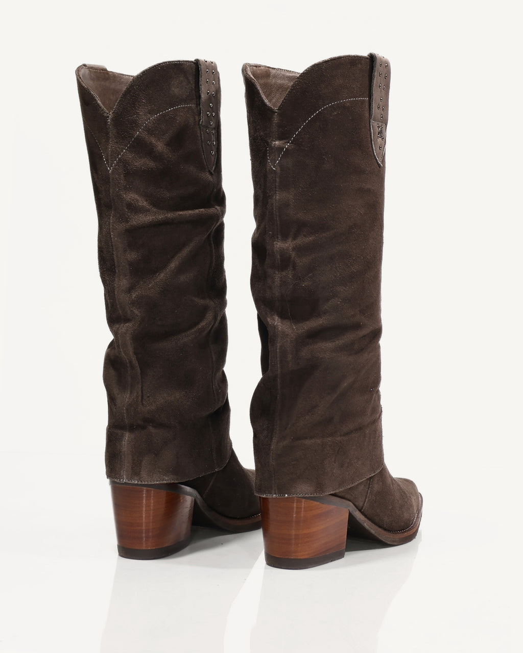 Botas Slouchy en Doble Capa de Cuero Ante San Antonio Taupé - Antonina