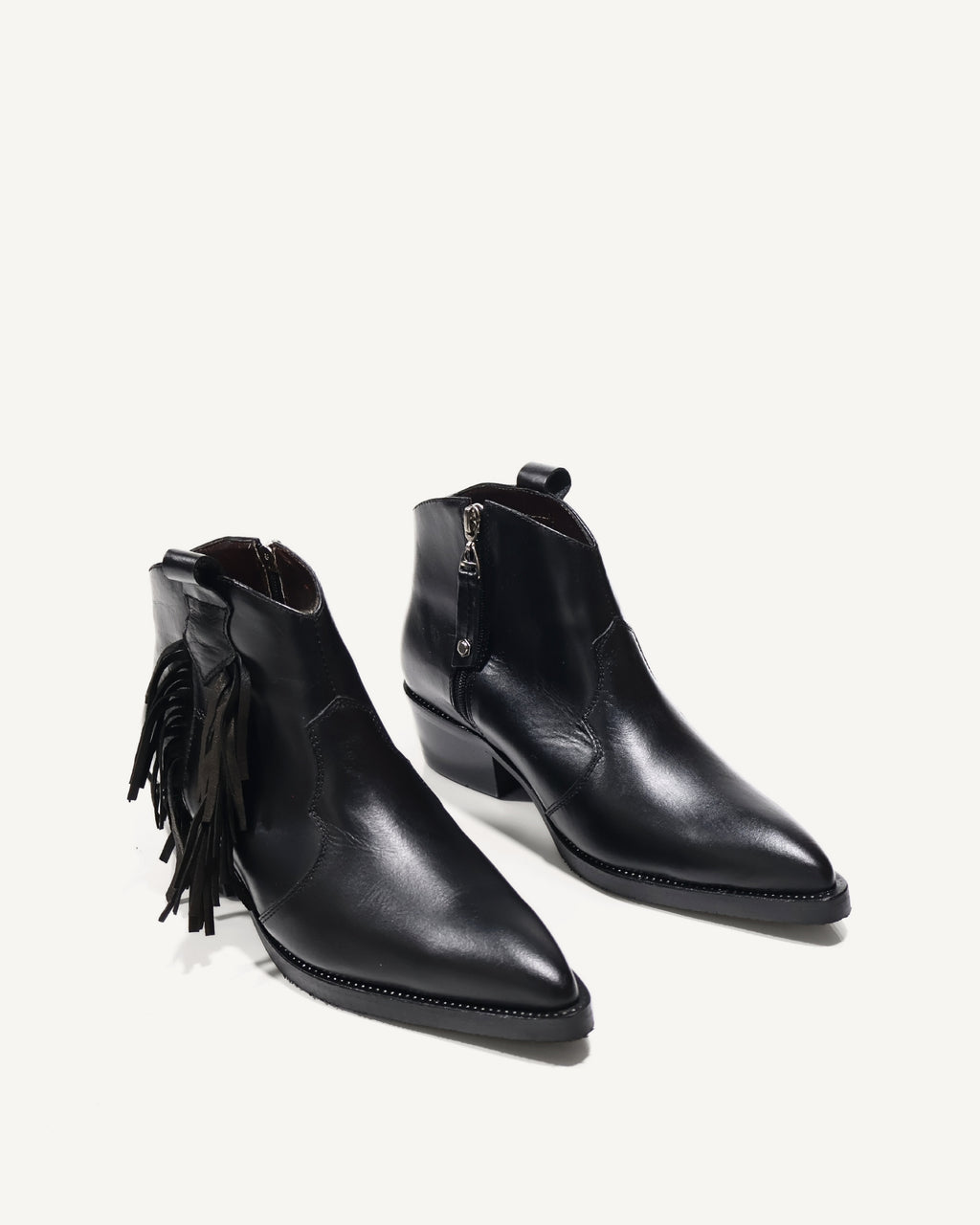 Botines Texanos en Cuero con Flecos Texflecos Negro - Antonina