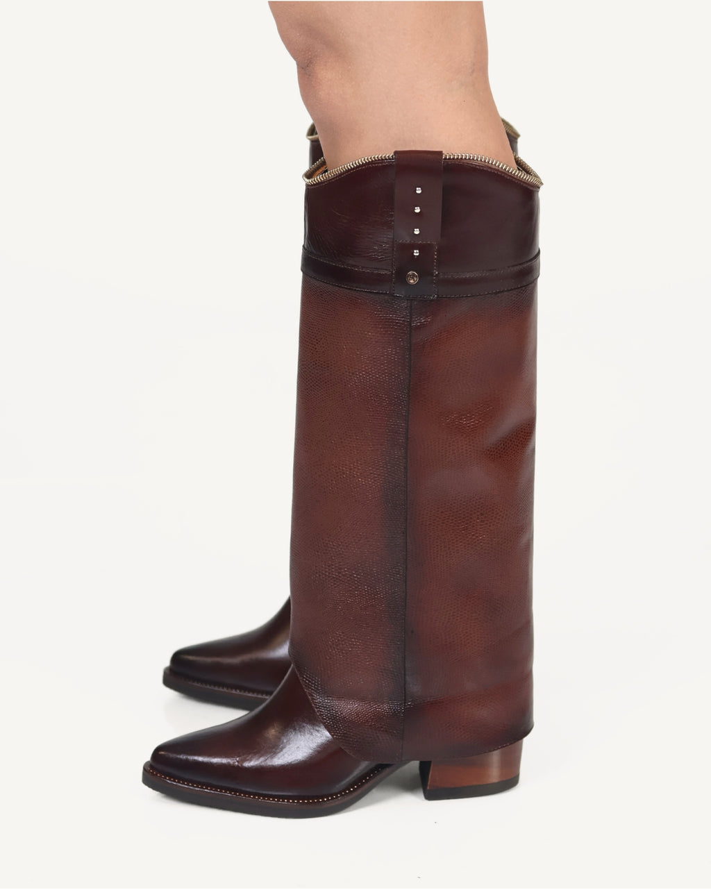 Botas Texanas Caña Alta con Doble Capa de Cuero Vane Coñac - Antonina