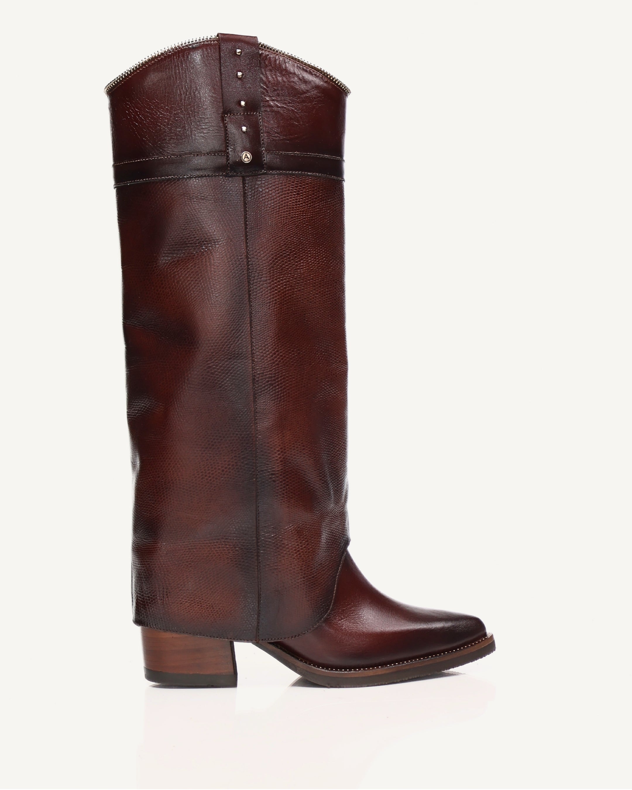 Botas Texanas Caña Alta con Doble Capa de Cuero Vane Coñac - Antonina