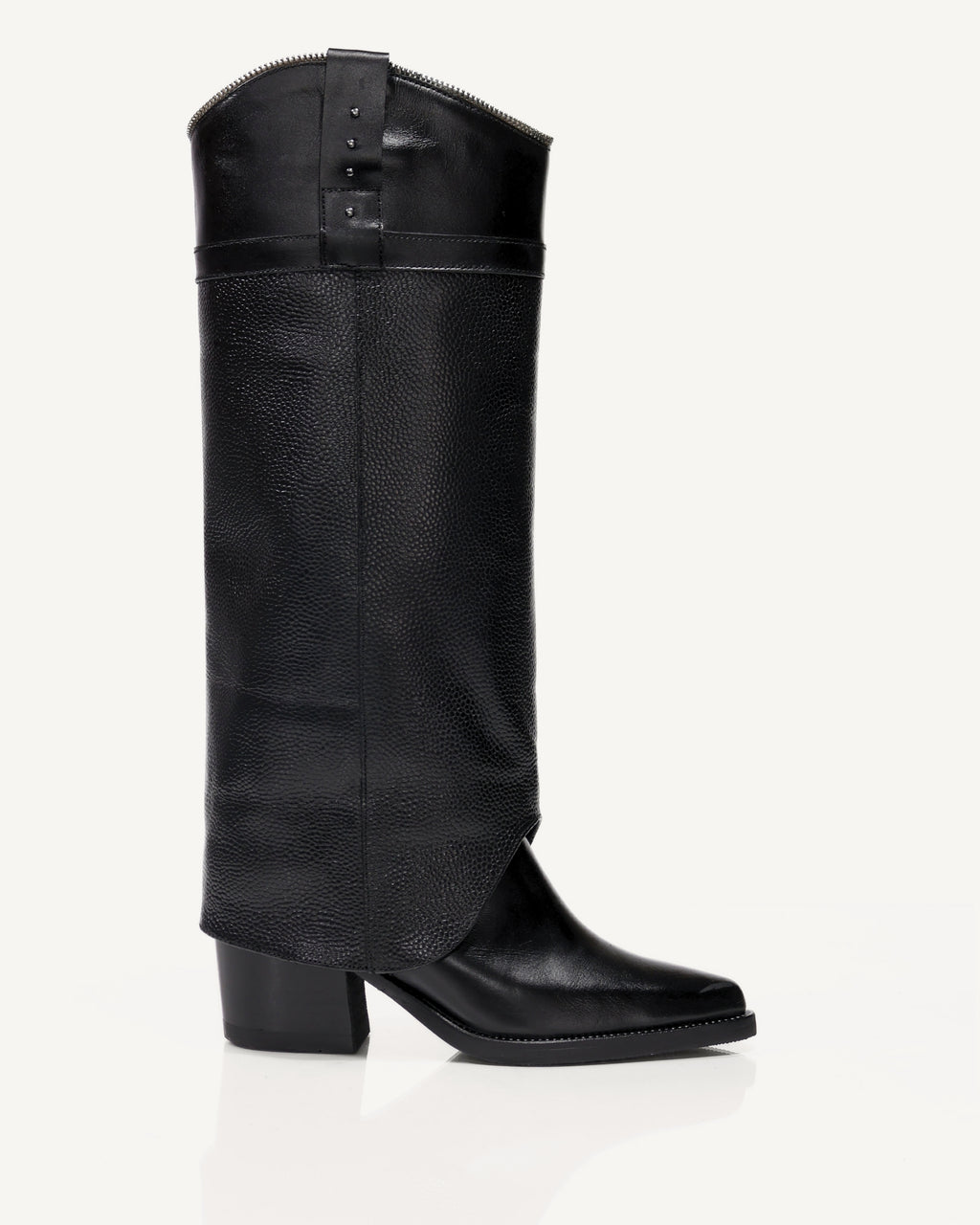 Botas Texanas Caña Alta con Doble Capa de Cuero Vane Negro - Antonina