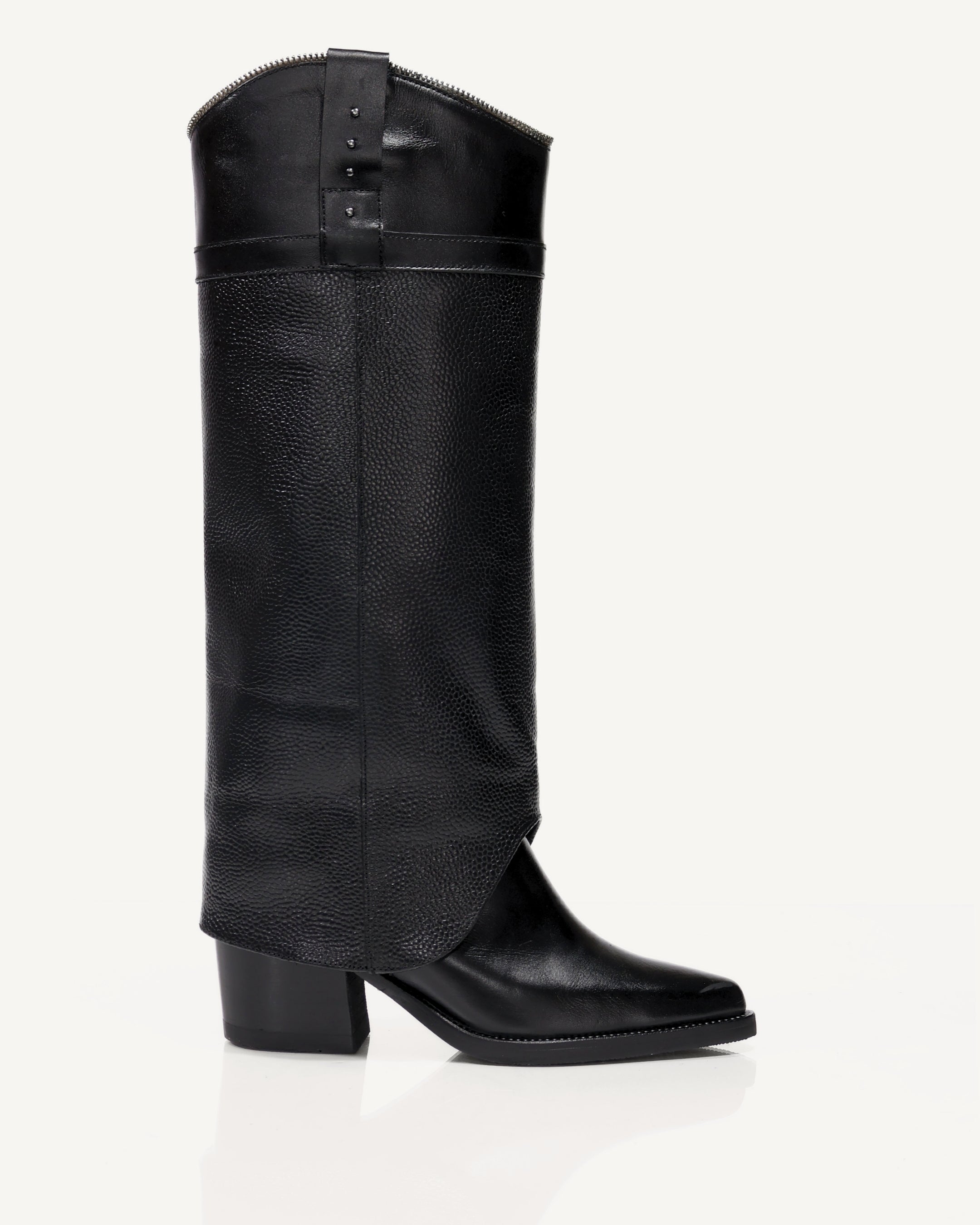 Botas Texanas Caña Alta con Doble Capa de Cuero Vane Negro - Antonina