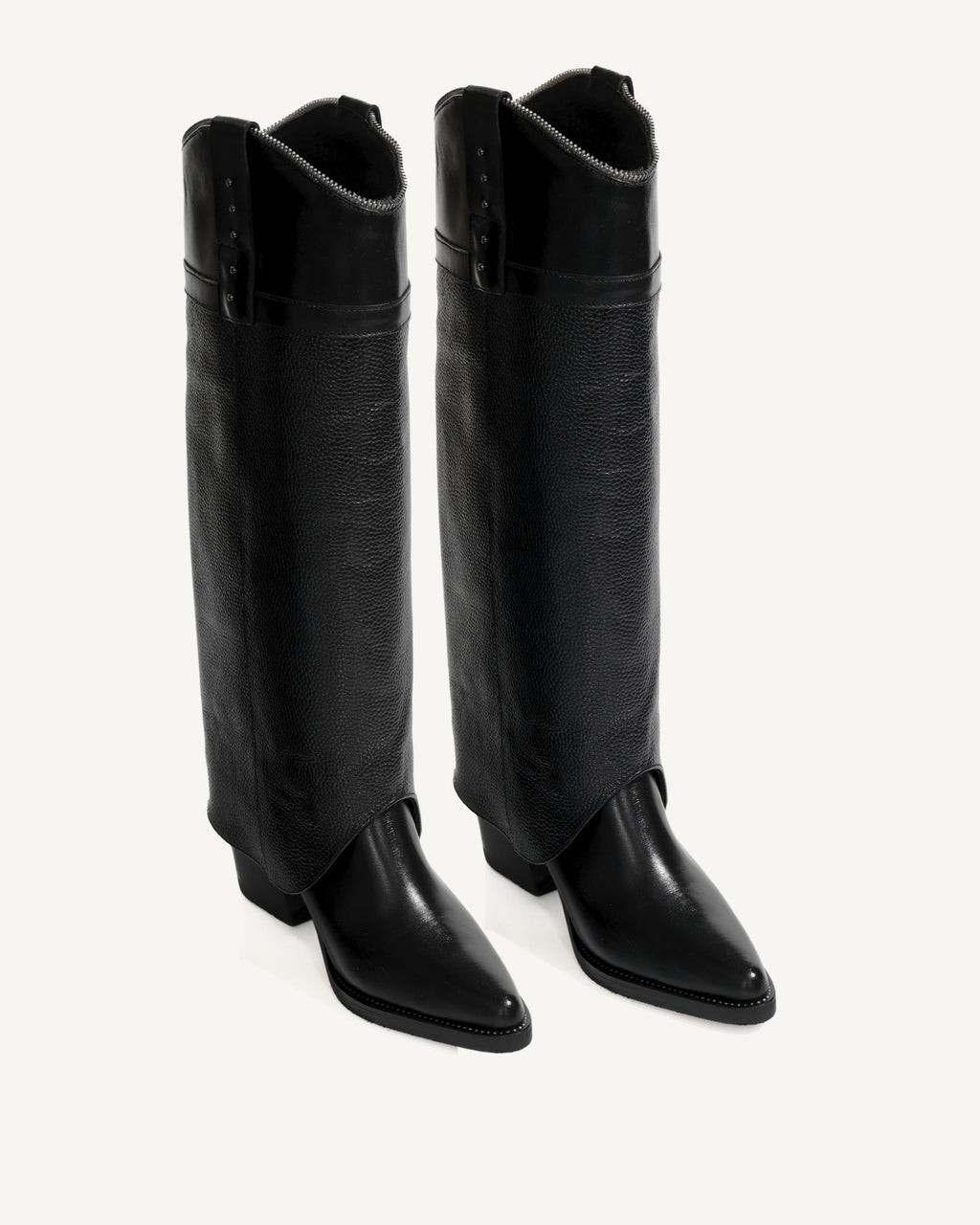 Botas Texanas Caña Alta con Doble Capa de Cuero Vane Negro - Antonina