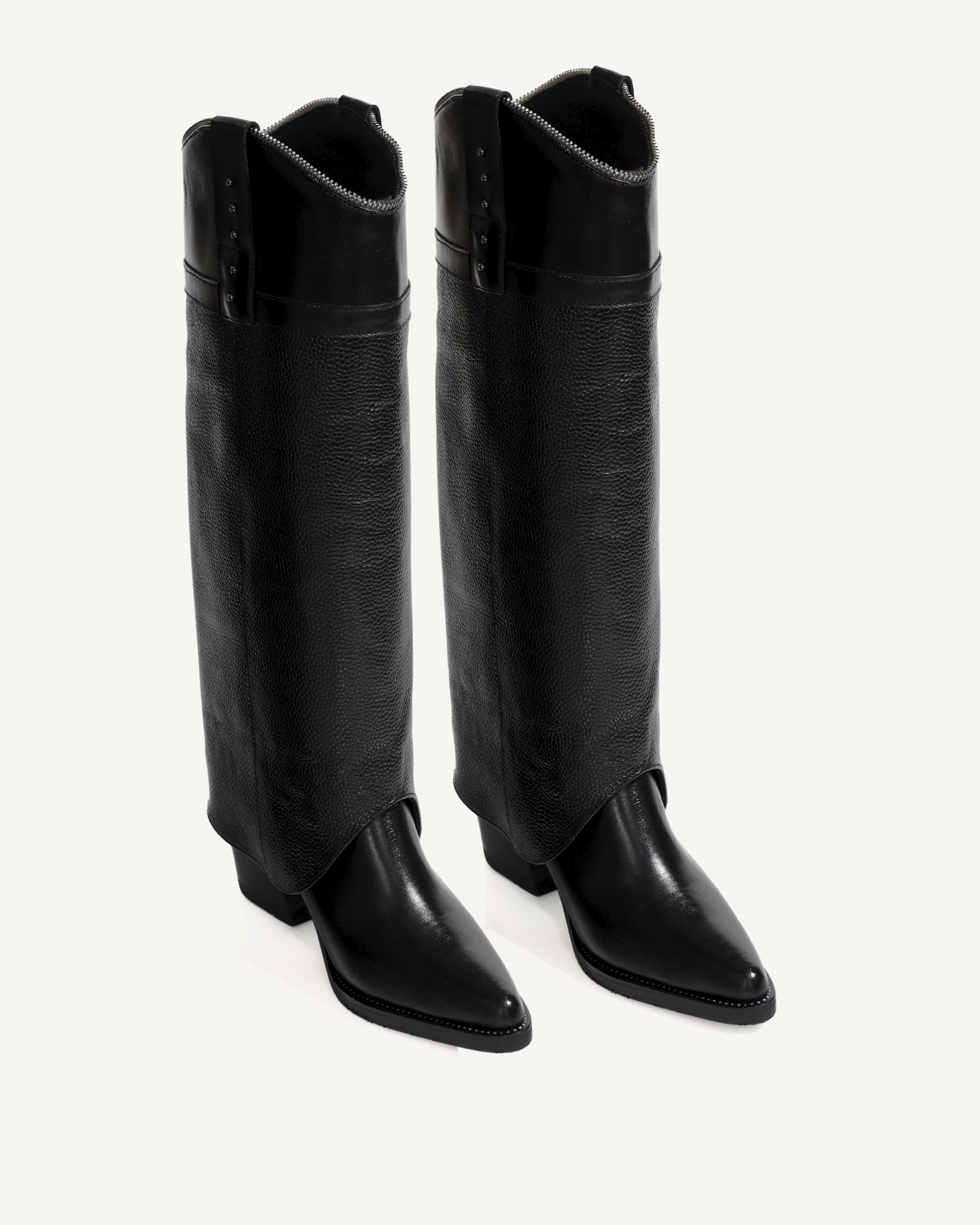 Botas Texanas Caña Alta con Doble Capa de Cuero Vane Negro - Antonina