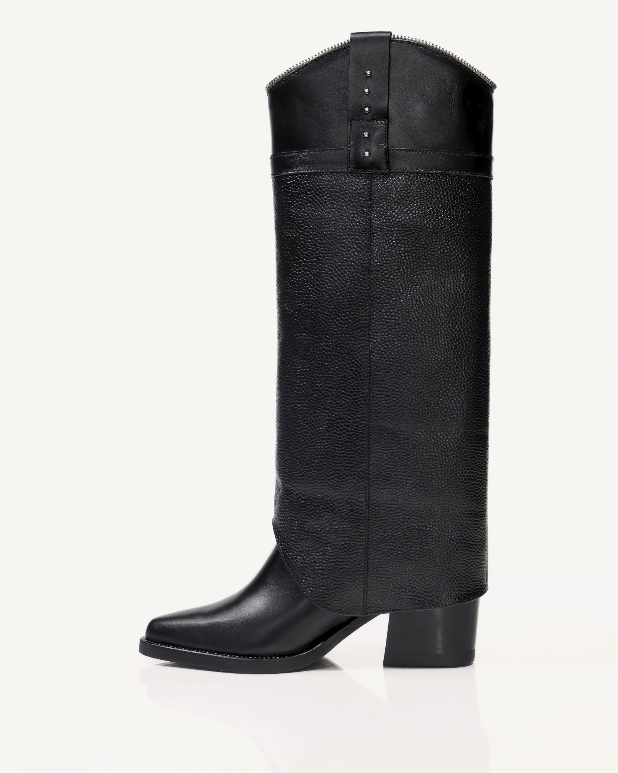 Botas Texanas Caña Alta con Doble Capa de Cuero Vane Negro - Antonina