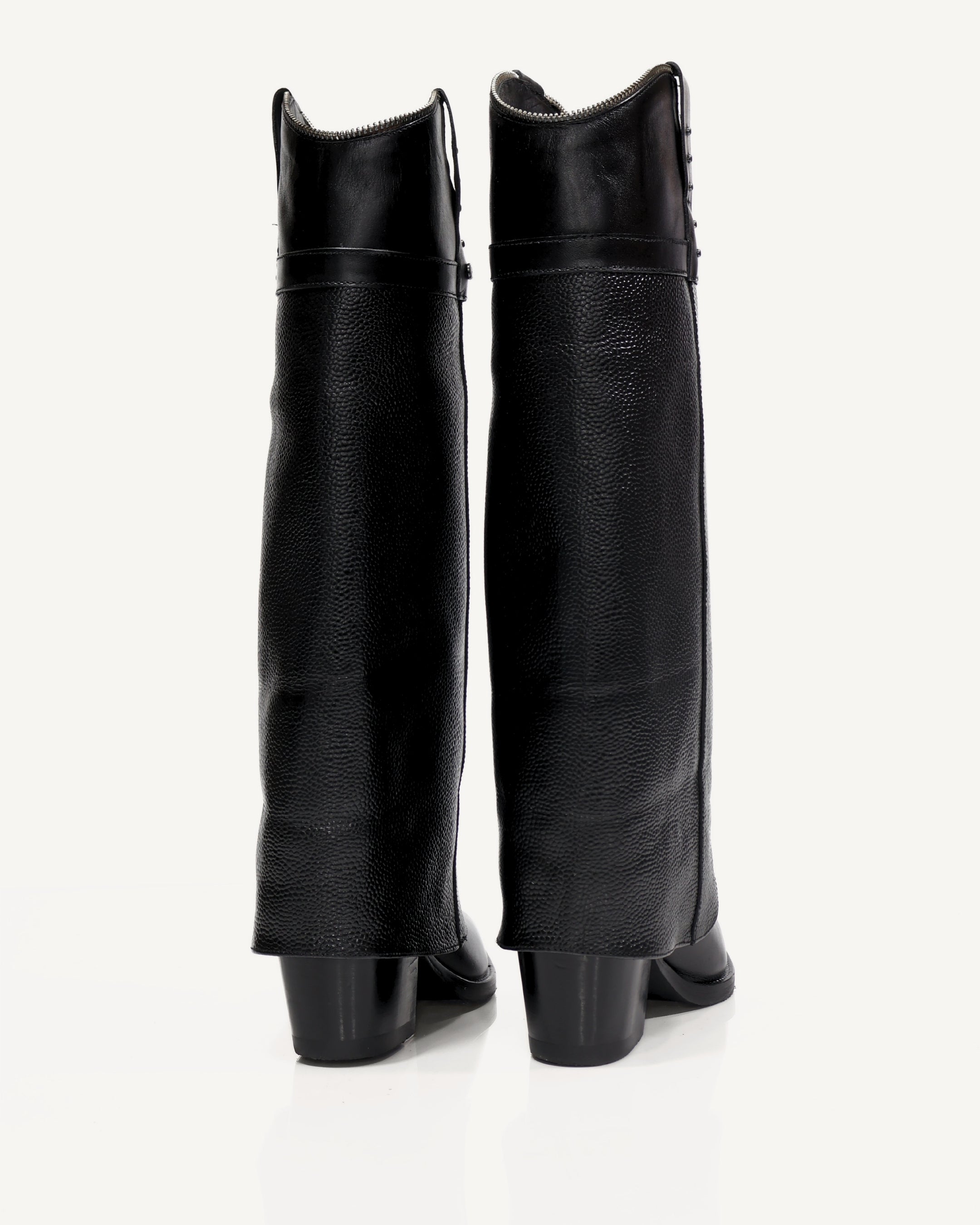 Botas Texanas Caña Alta con Doble Capa de Cuero Vane Negro - Antonina